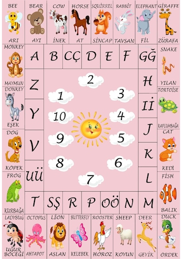 Öğretici Ingilizce Çocuk Oyun Halısı Kaymaz Makinede Yıkanır