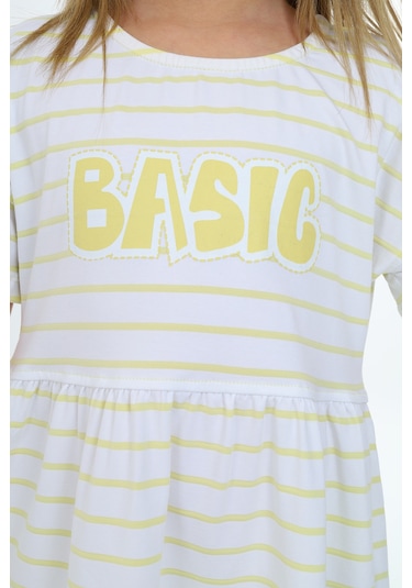 Toontoy Kız Çocuk Çizgili Elbise Açık Sarı