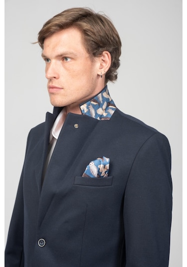 Cekmon Erkek Astarlı Çift Yırtmaçlı Örme Esnek Kumaşdan Yakası Ve Mendili Detaylı Klasik Ceket 001