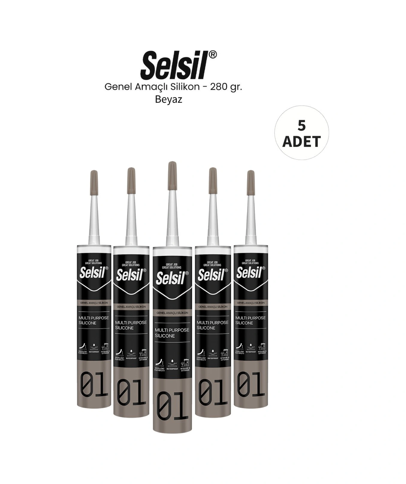 Selsil Genel Amaçlı Beyaz Silikon 280 Gr. 5 Adet Beyaz