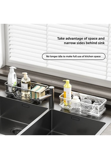 Elmpaly Şeffaf Lavabo Organizerı Süngerlik Sabunluk Bulaşık Fırçası Yer Temizleyici Askısı Şeffaf Beyaz