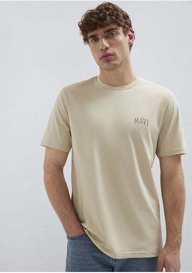 Mavi - Mavi Logo Baskılı Bej Tişört 0611714-70325 Bej