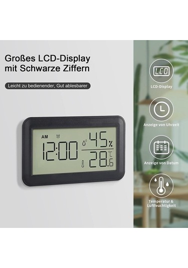 Goldenqian Termometre Higrometre Iç Mekan, Çalar Saatli, Lcd Dijital Sltyuk Siyah