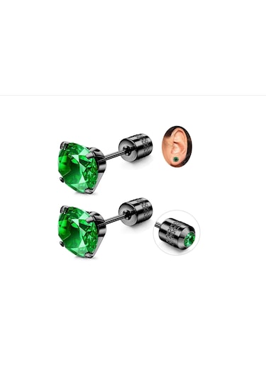 Yeşil Paslanmaz Siyah Çelik Zirkon Taşlı Vidalı Yeşil Crysta Yeşil