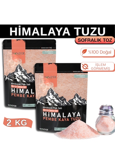 Hanzade Bitkisel Pembe Himalaya Tuzu Toz 1 Kg X 2 Adet Öğütülmüş Sofralık