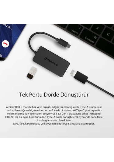 Transcend TS-HUB2C USB-C Cihazlarınız İçin 4 Portlu USB 3.1 HUB