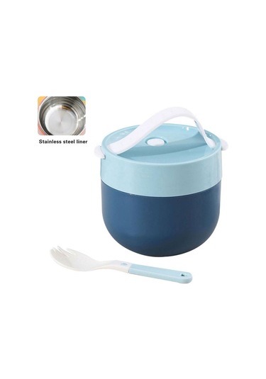 Mavi Taşınabilir Paslanmaz Çelik Çorba Bardağı Öğle Yemeği Kutusu Gıda Kapları Şekli Vakum Şişeleri Paslanmaz Çelik