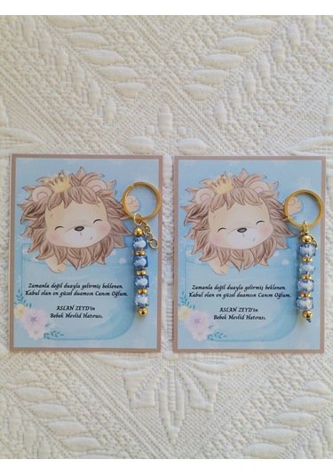 24 Adet Özel Tasarım Aslan Ve Mavi Anahtarlık Hastane Yeni Doğan 40 Mevlidi Dağıtmalık Hediyelik