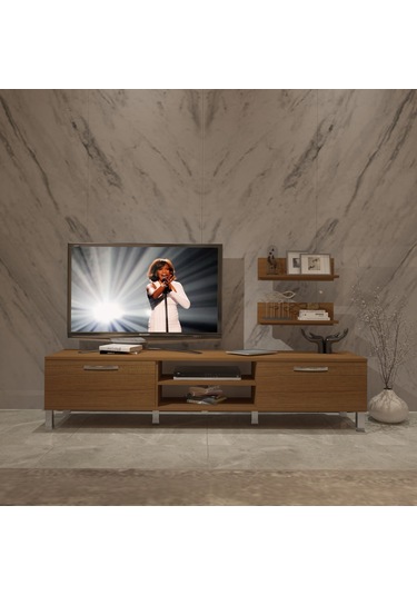 Decoraktiv Eko 4 Mdf Dvd Krom Ayaklı Tv Ünitesi Tv Sehpası Ceviz
