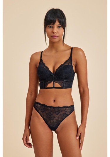 Roma Siyah Dantelli Dolgusuz Toparlayıcı Büstiyer Sütyen siyah