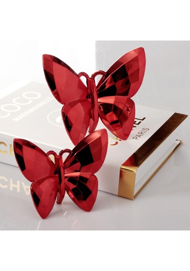 Akrilik Kristal Kesim 2'li Biblo Kelebek Kırmızı 12 Cm X 14 Cm