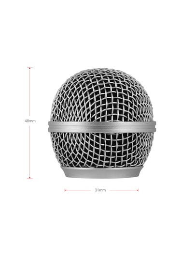Vkemall Shure Sm58 Uyumlu Dayanıklı Mikrofon Ağı, Gümüş Renk, 48mm Yükseklik, 31mm Dişli, İç Filtreli