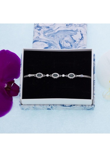 Nagiss Oval Yeşil Zirkon Taşlı 925 Ayar Gümüş Kadın Bileklik