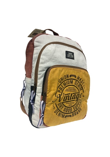 Kaliteli Vintage Salaş Yıkama Kumaş Disayn Günlük Gezi Okul Sırt Çantası 30cmx40cm Bej - Sarı