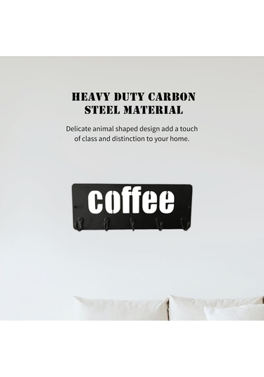 Leezsing Metal Kahve Kupası Tutucu Kahve Şekli Kanca Rafı 5 Kancalı Asılı Kahve Kupası Rafı Duvara Monte Askı Saklama Düzenleyici Kupa Sergileme İçin