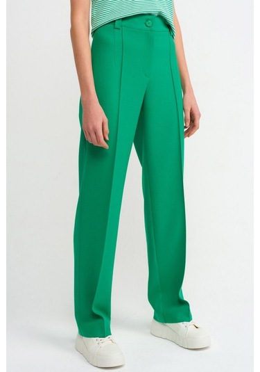 Yeşil Önü Dikişli Boru Paça Kumaş Pantolon Yeşil
