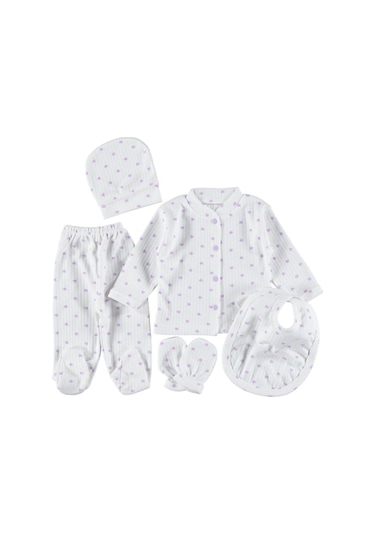 0-3 Aylık 5 Li Zıbın Seti Hastane Çıkış Seti %100 Pamuklu Kutusuz Mor