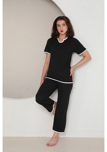 Fames Pijama Yazlik Penye Kadin Pijama Takim Siyah