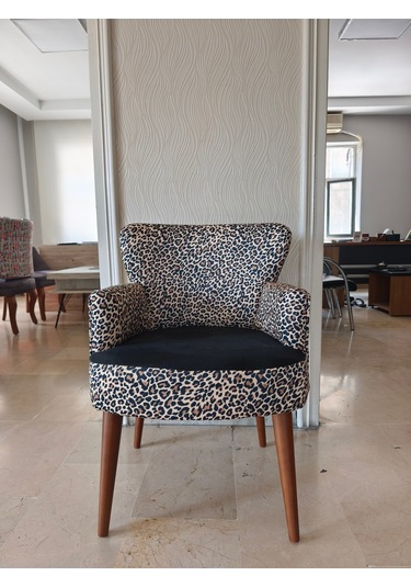 Roma Modern Tekli Koltuk Berjer - Dijital Baskılı Kumaş - Ahşap Ayak - Leopar Desen Leopar