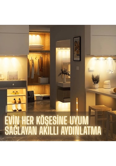 Sensörlü Şarjlı Dekoratif Gece Lambası Mutfak Mıknatıslı 3 Farklı Işık Renk 40cm Şerit Led Çok Renkli