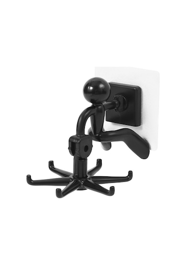 Kangvka Siyah 360 Derece Döner 6 Kanca, Otomatik Yapıştırıcı Bazlı Mutfak & Banyo Organizatörü, Abs Plastik, Uzunluk 9 Cm Siyah