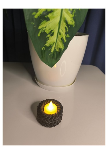 Örgülü Halat Tarzı Tealight Mumluk Siyah