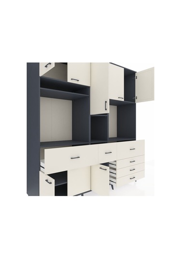 Kronos Dolap 10 Raflı 6 Çekmeceli 8 Kapaklı 220x59x243 Antrasit-aytaşı/aytaşı Aytası/aytası