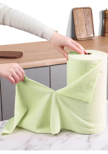 Çok Amaçlı Rulo Mikrofiber Temizlik Bezi 30x30 75 Yapraklı Yeşil Yeşil