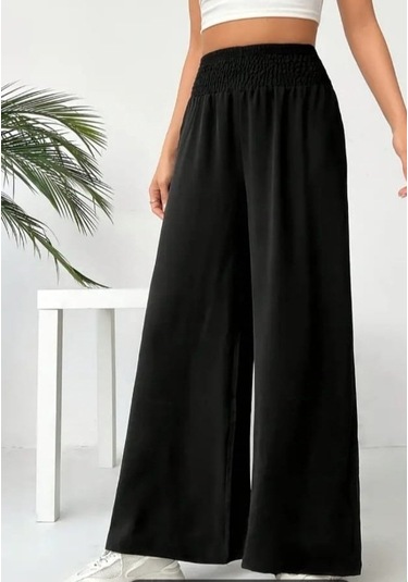 Munn Collection Kadın Yüksek Bel Lastikli Ithal Krep Pantolon Siyah