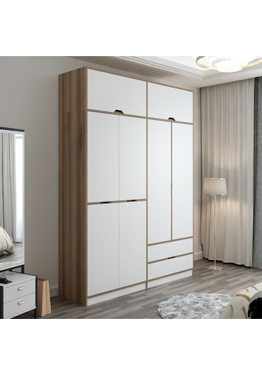 Elina 4 Kapaklı Yüklüklü Dolap - Dore/beyaz Beyaz