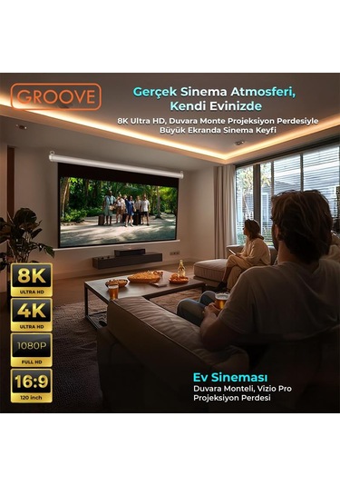 Groove Vizio Pro 120 Inch 265x150cm Blackout Işık Geçirmez Profesyonel Projeksiyon Perdesi