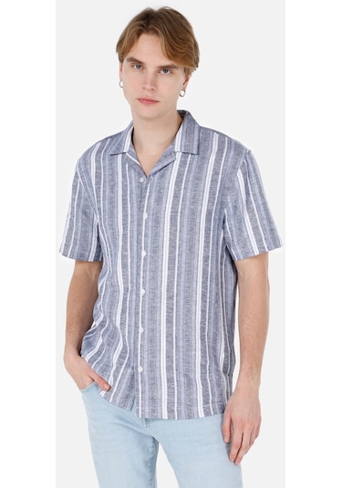 Colin's Colins Normal Kesim Shirt Yaka Çizgili Mavi Erkek Kısa Kol Gömlek Cl1069252 Cl1069252 Q1.v1 Inv İndigo