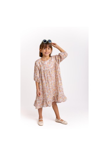 Kopanakili Çıtır Müslin Kız Çocuk Elbise Gül Kurusu Gülkurusu