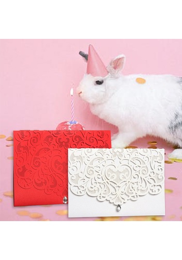 Shineyee 10'lu Beyaz Kristal Taşlı Laser Kesimli Çiçek Desenli Davetiye Seti Zarf + Kılıf + Boş İç Sayfa - Düğün, Parti, Doğum Günü