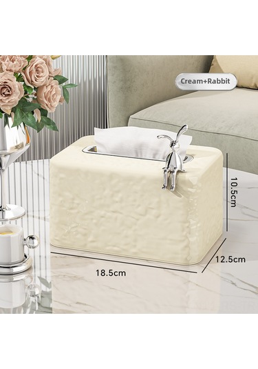 Reedark Krem Beyaz Tavşan Desenli Transparan Buz Çizgili Plastik Mendil Kutusu - Oturma Odası Masaüstü Pratik Saklama Kutusu