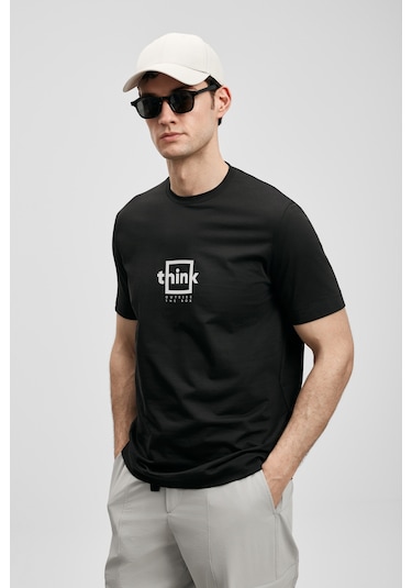 Lufian Thınk Modern Grafik T- Shirt Siyah Siyah 111020310100100