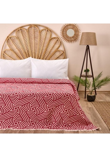 Evidea Soft Geometrik Desenli Çift Kişilik Yatak Örtüsü - Kırmızı - 225x250 Cm Kırmızı