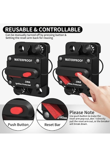 Motion003 30a 2 Adet 12v Dc Denizcilik Sınıfı 100 Amper Otomatik Sıfırlama Sigortası Tekn