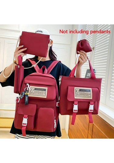 Honeybeeshop Haki 5 Adet Preppy Stil Okul Sırt Çantası Seti Tote Mesajcı Kalemlik Hediyeli