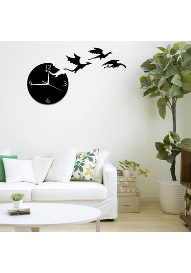 Gatherco Yaratıcı Akrilik Duvar Saati Uçan Ejderha Sessiz Kendin Yap Duvar Sticker Duvar Saati Çocuk Odası Dekorasyonu Aynalı Duvar Saati Diğer