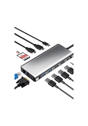 Büro Ev Ofis Cihazları İçin Usbc-12hub Çift Hdmı