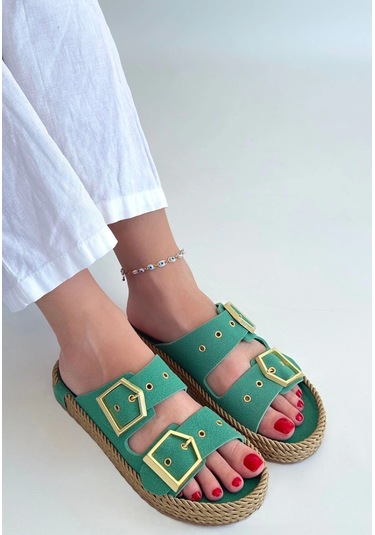 İces Yeşil Nubuk Terlik Çok Renkli