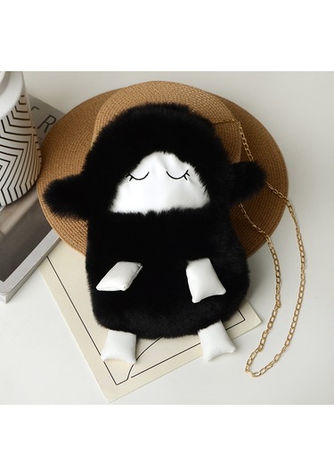 Sevimli Peluş Bebek Sırt Çantası-siyah Siyah