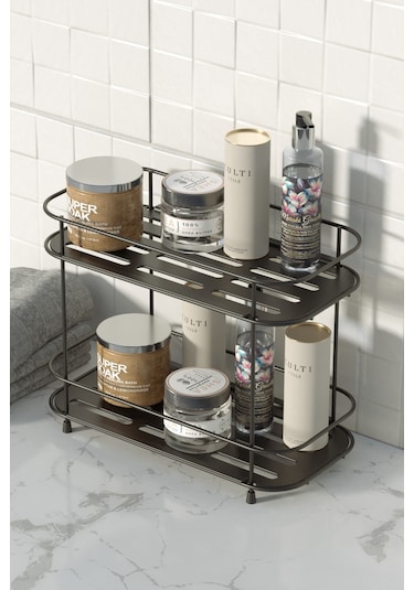 Teknotel 2 Katlı Banyo Mutfak Düzenleyici Kozmetik Aksesuar Standı Mat Siyah Eg222 Siyah