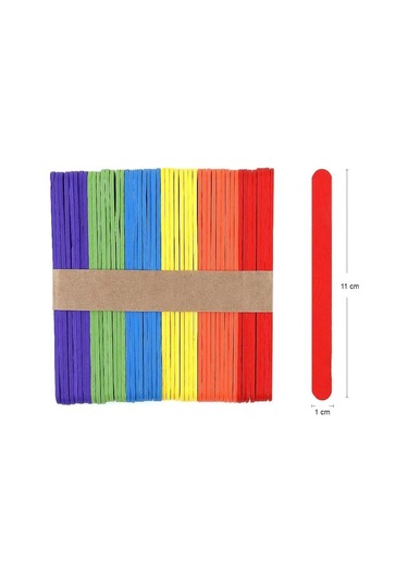 Puti Renkli Ahşap Dar Dondurma Dil Çubuğu 50 Li Paket
