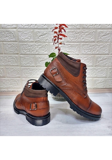 M.p 4201 Taba Hakiki Deri Fermuarlı Bağacaklı Fuspetli Erkek Bot 001