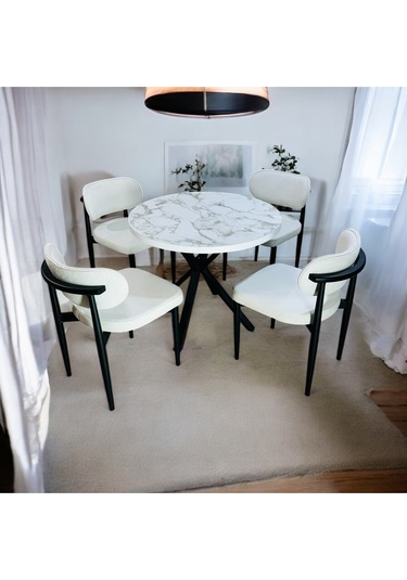 Yeliz Mutfak Masa Takımı 4 Kişilik Beyaz Mermer Desenli Yeliz002 Beyaz