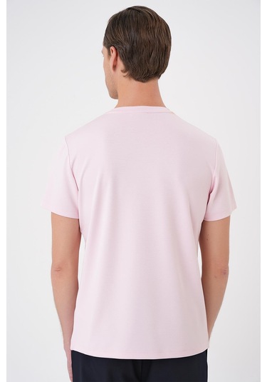 Comfort Fit Bisiklet Yaka Esnek Pamuk Casual Pembe Tişört Ts 885 Pembe