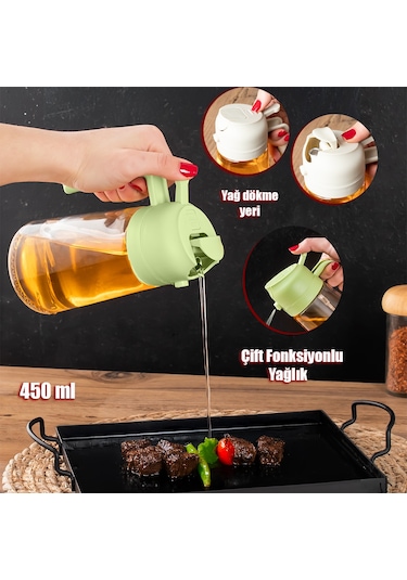 Porsima Alk-1900 Çok Amaçlı Cam Sprey Şişe -yağdanlık Limon Sirke Sos Püskürtücü, Sızdırmaz Standlı Yağdanlık Yeşil Yeşil