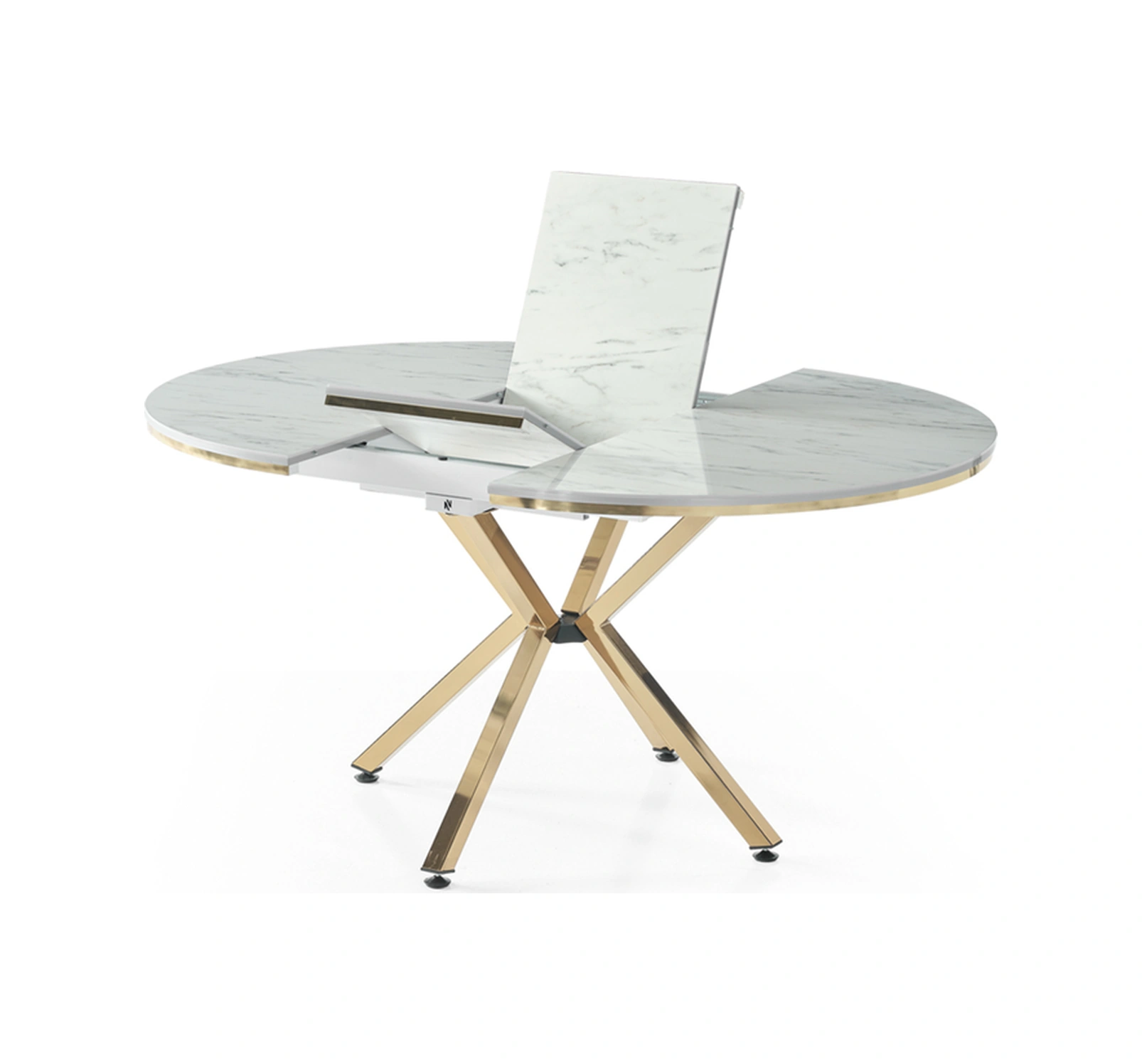 Dengema Zenit Plus Açılır Yuvarlak Masa Sandalyesiz Beyaz Mermer, Gold Ayak, Ø100 134 Cm Beyaz Mermer - Gold Ayak